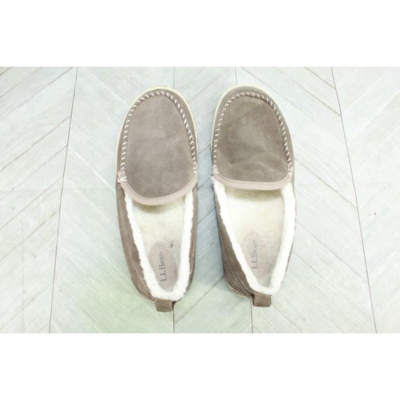 LL Bean Taupe Suede Moccasin Mountain Fleece Lined Slippers Size 8 M - Picture 6 of 9